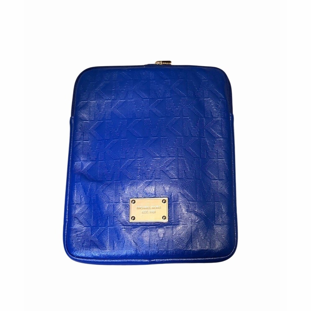 Michael Kors Tablet/iPad Sleeve Zip Case Blue MK Logo Embossed Gold